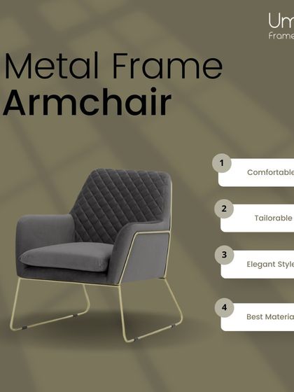 Another take on our metal frame armchair, this time with quilted detailing. All our furniture is tailorable to fit your unique style.