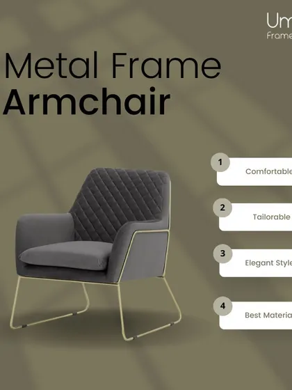 Another take on our metal frame armchair, this time with quilted detailing. All our furniture is tailorable to fit your unique style.