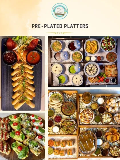Our pre-plated platters are designed for convenience without compromising on style. This collage shows the variety we offer, from DIY Gol Gappa kits and chaat assortments to elegant bruschetta and spring rolls, perfect for house parties and corporate gifting.