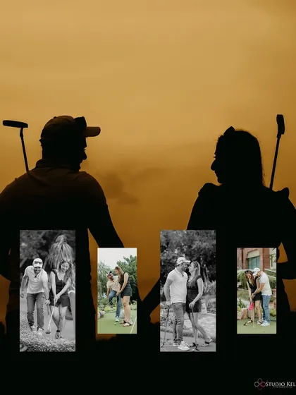 A creative silhouette collage from a golf-themed shoot. This artistic approach turns a fun activity into a visually interesting piece of art.
