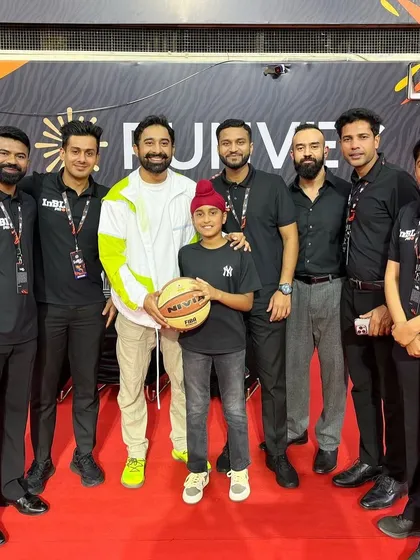With the INBL crew and celebrity Rannvijay Singha. The energy and passion for basketball at these events is incredible, both on and off the court.