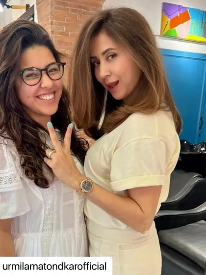 A wonderful moment with the talented Urmila Matondkar in my salon. It's always an honor to work with her and bring her hair vision to life.