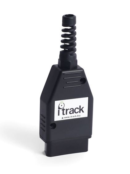 A front-facing shot of a car GPS tracker, perfectly lit to show its matte texture and form against a clean white background.