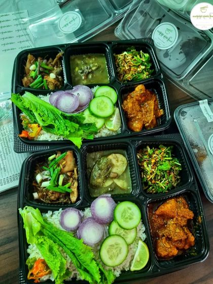 Presenting my thalis with different kinds of items, all packed and ready for a fresh home delivery experience.