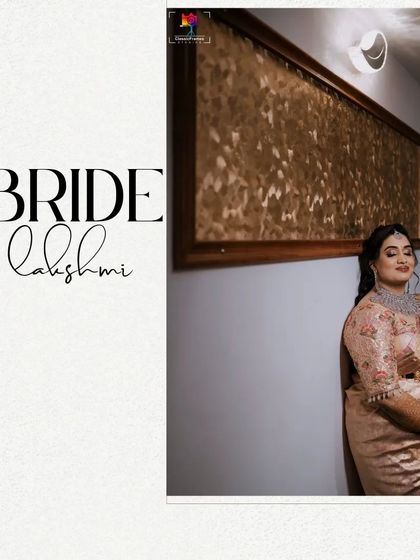 A stylish portrait of the bride in a beautiful peach saree. The simple, elegant setting allows her radiant look and intricate jewelry to be the main focus.