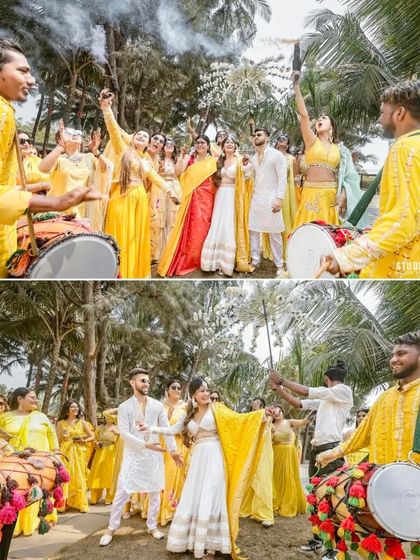 The Haldi ceremony is all about fun and energy. We help choreograph entries and moments with dhol players and smoke guns to make it a vibrant and unforgettable party.