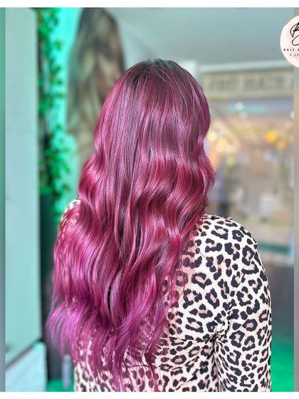Another view of the luscious wine-toned hair, showcasing its deep, rich, and vibrant color.