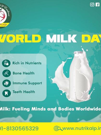 A post for World Milk Day, highlighting its benefits for bone health, immune support, and teeth. A simple reminder of the goodness in every drop.