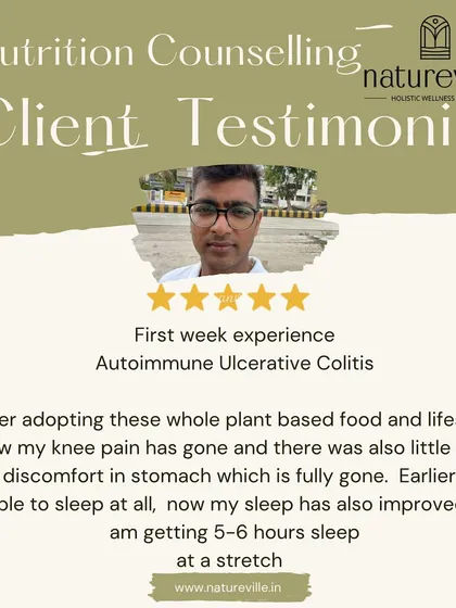 Rakesh was suffering from Ulcerative Colitis, an autoimmune condition, and was told heavy medication was the only way. Within one week of my protocols, his knee and stomach pain were gone, his sleep improved, and he could eat foods he hadn't touched in a year.