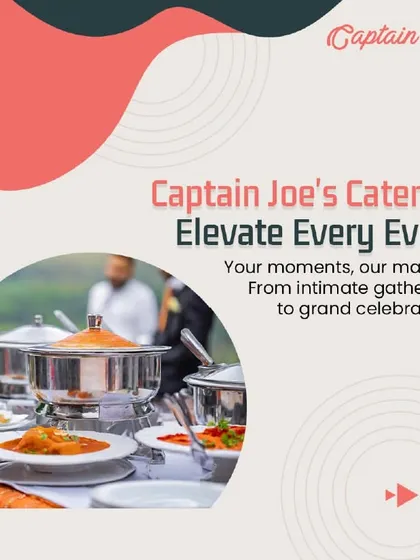 Our motto is to elevate every event. This graphic, showing a glimpse of a buffet setup, reinforces our mastery in handling everything from intimate gatherings to grand celebrations.