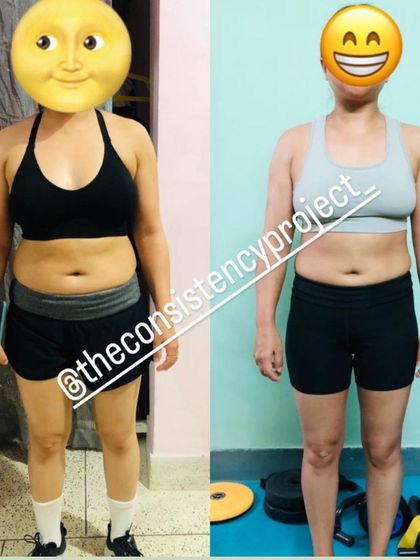 This is my client J's midway progress after just 3 months. She works a full time job but still trains 4-5 times a week from home, preps her meals, and has successfully dropped 5 kgs of body fat.