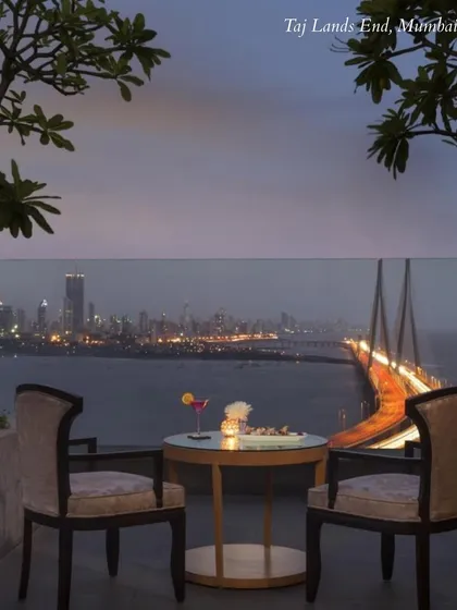 The view from Taj Lands End, Mumbai, overlooking the sea link. This venue offers a glamorous, urban backdrop for a chic and modern city wedding.