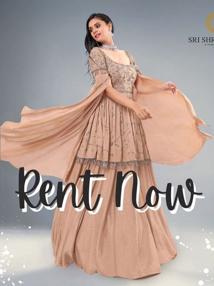 Why repeat when you can rent? This stylish beige Indo-Western gown is a perfect example of how you can wear a new, trendy outfit for every event.
