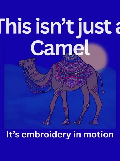 This image captures the essence of the artwork with the words "It's embroidery in motion." My goal was to make the static digital drawing feel alive with the movement and spirit of textile art.
