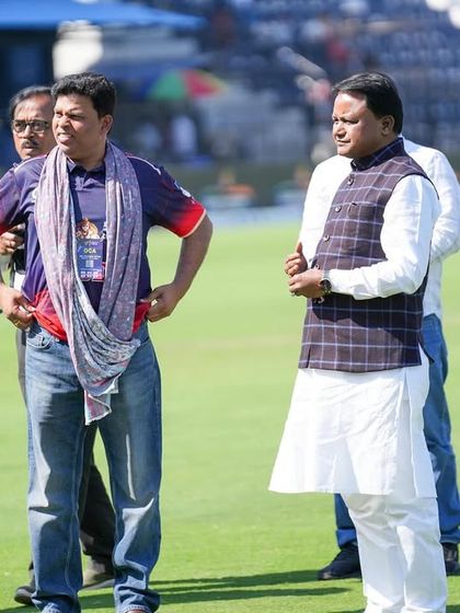 On the pitch with officials and players at the CCL. Hosting this event in Odisha was a great way to promote sports and connect with the community.