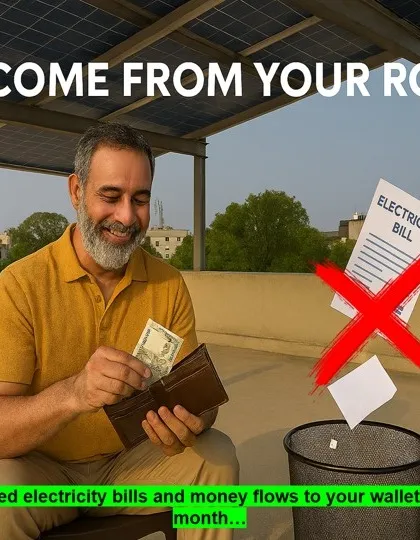 Stop throwing your money away on electricity bills. This image shows the simple truth: with a solar plant, you can turn your roof into a source of income. The money you save every month goes right back into your wallet.