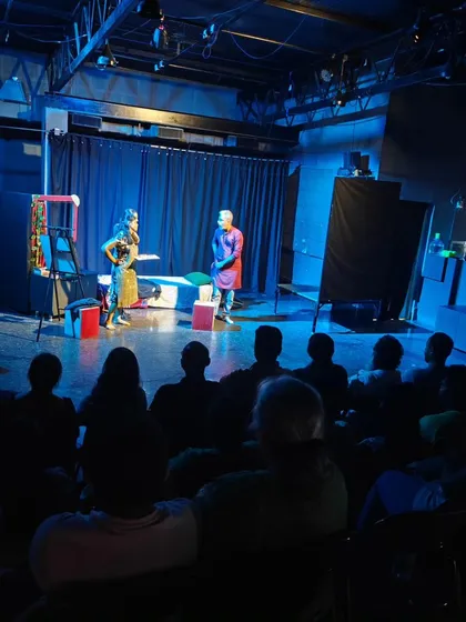 A full view of a student performance, demonstrating how our space can be transformed to fit any story.