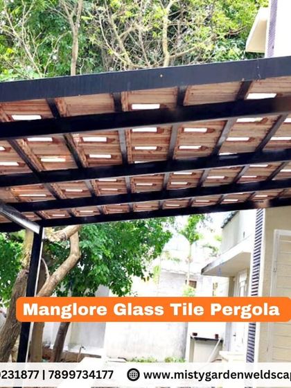 A Mangalore glass tile pergola, which combines the traditional shape of clay tiles with the transparency of glass, offering a unique blend of classic style and modern materials.