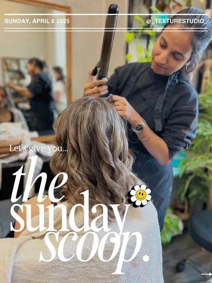 Our Sunday Scoop cover, showing one of our talented stylists in action, creating beautiful waves for a client.