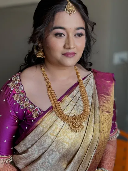 The final look for Nayana's engagement. She looks elegant, happy, and completely herself.