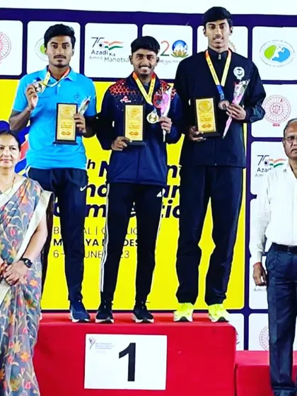 Raahil Baig on the podium receiving his bronze medal at the SGFI National Athletics Championship. A fantastic achievement.