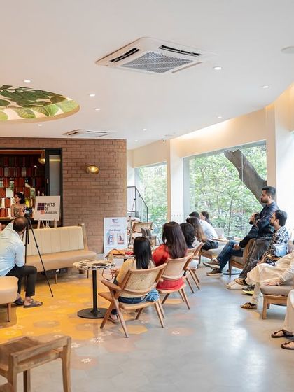 A wide shot of the audience at the book launch for "Stars Will Guide You Home" by Stuti Changle. Our events provide a space for aspiring writers to learn from established authors.