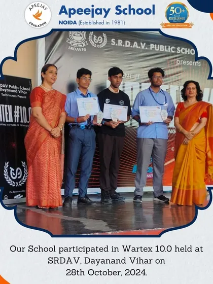 Our students achieved third place in Brain Wars at Wartex 10.0. Their success in this quiz-style event demonstrates their quick thinking and broad knowledge base in a competitive setting.