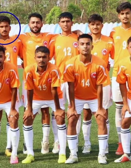The official team photo of the Haryana U20 team, with our player Kunal circled.