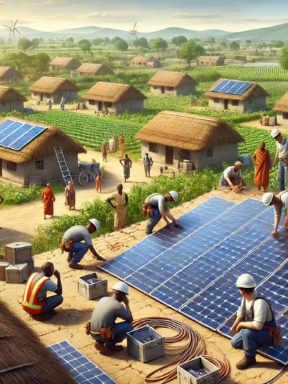 This image shows my team bringing solar power to a rural community. I believe in empowering villages with sustainable energy, and I provide solutions tailored for rural needs.