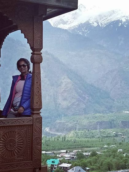 Taking in the view of the snow-capped peaks from the historic Naggar Castle in Manali. Our trips always include moments to appreciate the culture and scenery.