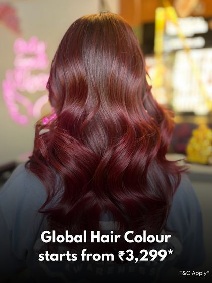 A vibrant global hair colour in a rich, reddish tone. This is a great option for a complete and impactful colour change.