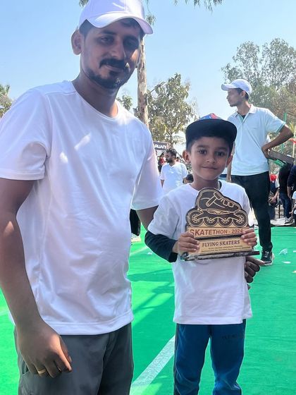 Me with one of our young winners at Skatethon 2024. It's great to see the next generation of skaters competing and achieving their goals.