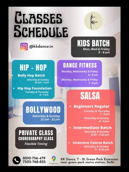 Check out our updated schedule with classes for everyone. We offer Hip Hop, Bollywood, Dance Fitness, Salsa, and a Kids Batch at our Green Park Extension studio.