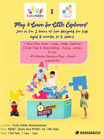 We often partner with experts like Tactile Trove for special "Play & Learn" events. These sessions combine play area time with storytelling and sensory activities for little explorers.