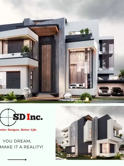 Our expertise extends beyond interiors to complete architectural design. This modern villa showcases our ability to create stunning exteriors with clean lines, large glass windows, and a powerful contemporary aesthetic.