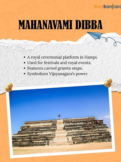 The Mahanavami Dibba was a royal ceremonial platform used for festivals. Its carved granite steps symbolize the power of the Vijayanagara empire.