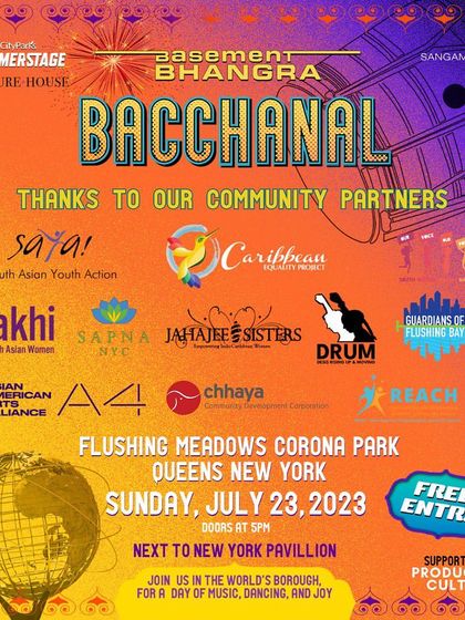 The poster for Basement Bhangra Bacchanal, highlighting our partnership with Caribbean and Indo-Caribbean groups like Jahajee Sisters. This work is about celebrating the connections between Bhangra, Soca, and Chutney music and the communities they represent.