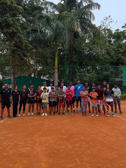 A group photo from our on-court fitness session collaboration with a local tennis academy. We love partnering with other organizations to build a stronger, healthier sports community.