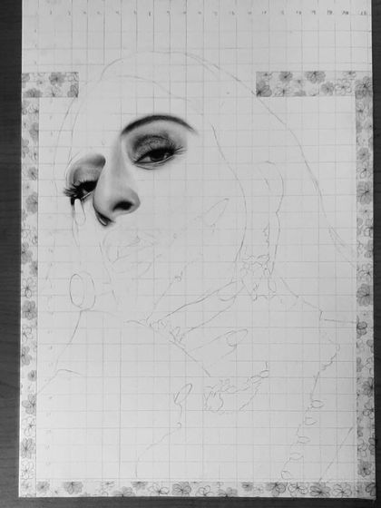 This is the 98-hour process of drawing Raja Kumari. The progress shots highlight the extreme detail in her jewelry and the challenge of rendering different textures.