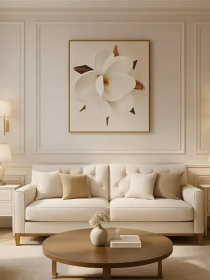My design philosophy is flexible, embracing styles from the modern to the timeless. This neoclassical living room is a masterclass in symmetry and subtle luxury, where soft cream tones and refined millwork create a space that feels polished yet deeply inviting.