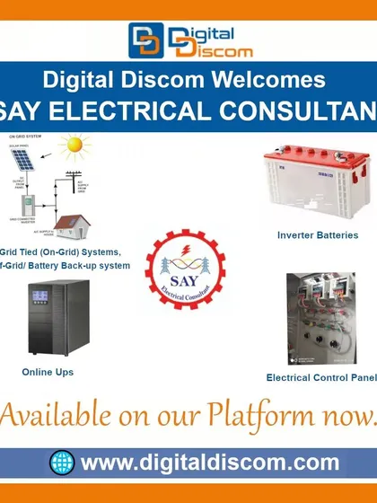 Find complete solar power solutions from partners like SAY Electrical Consultant. Their offerings include Solar Grid-Tied (On-Grid) systems, Solar Off-Grid battery backup systems, along with essential components like online UPS, inverter batteries, and electrical control panels.