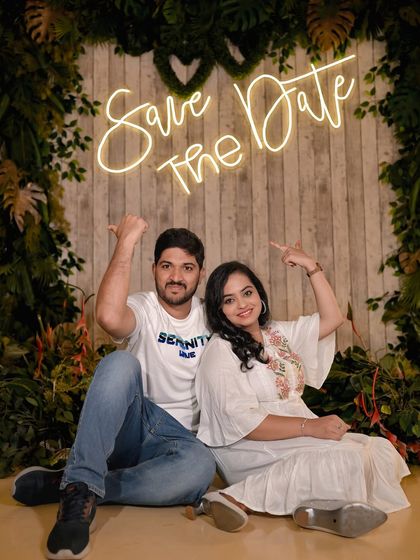 A fun 'Save the Date' photo with our neon sign, a great way to announce your upcoming wedding.