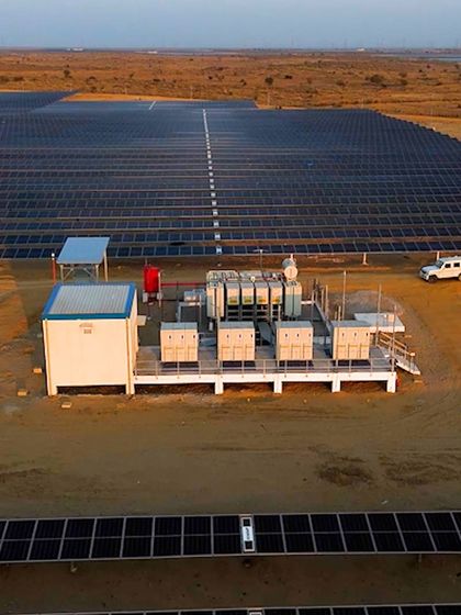 A view of the inverters and transformer at one of our solar plants. We meticulously source and deploy certified, high-quality technology to ensure minimal degradation and high output across the 25-year lifespan of our projects.
