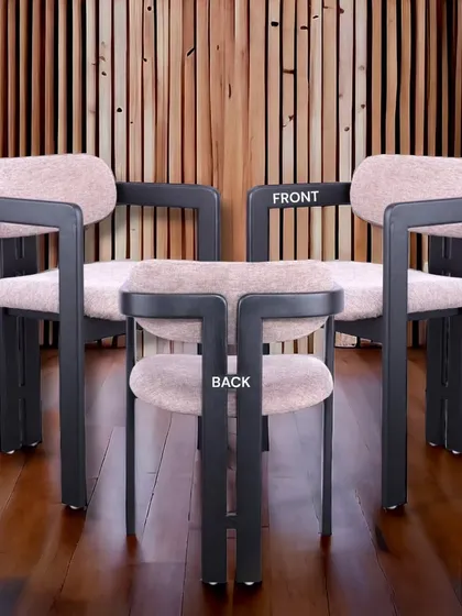 This image shows the front and back views of our premium dining chair, highlighting its robust construction and unique design.