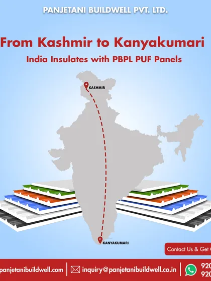 This graphic illustrates our pan-India reach, delivering high-quality PUF panels from Kashmir to Kanyakumari. We are a trusted insulation partner for projects across the entire country.