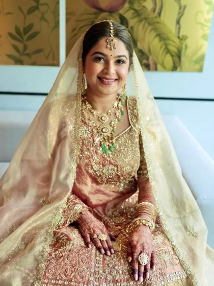The final seated portrait. She looks poised, happy, and absolutely beautiful, embodying the modern yet timeless bride.