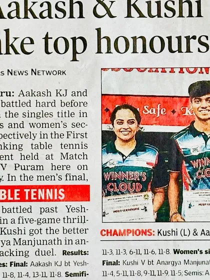 Our players' successes are often featured in the news, like this Times News Network article celebrating Aakash and Kushi's championship titles. This external recognition highlights the results of our dedicated coaching.