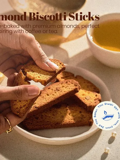 My Almond Biscotti Sticks are twice-baked for that perfect crunch. They are an ideal companion to a cup of coffee or tea, making them a thoughtful and delicious gift during the holiday season.