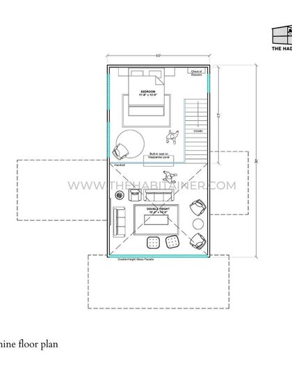 The mezzanine floor plan for the forest container home.