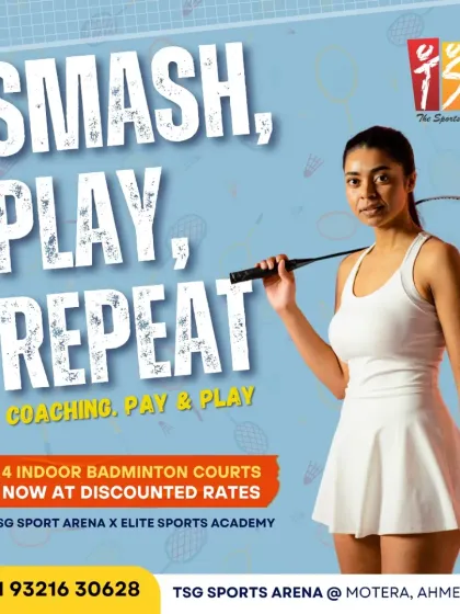 Smash, Play, Repeat. That's the mantra at our Motera, Ahmedabad arena. With four indoor badminton courts available for pay and play or coaching, there are no more excuses.